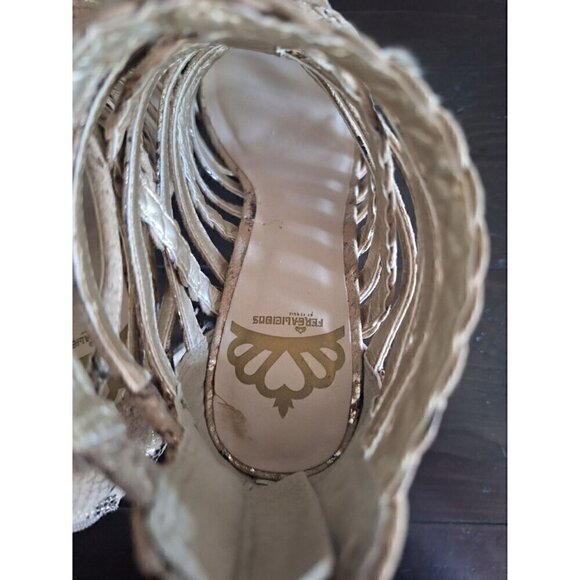 Fergalicious Faux Snakeskin Tan/Gold Hallucinate Heels/Pre-Owned,Size 6.5M - Picture 5 of 9